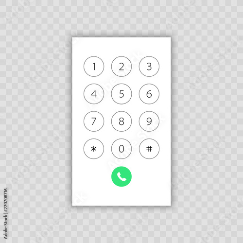 Keypad with numbers for phone. User interface keypad for smartphone. Vector illustration