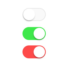 Poster - realistic switch toggle buttons, set or tree sliders in on and off position vector illustration.