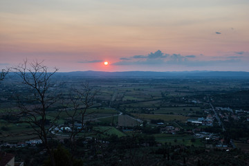 Wall Mural - Sunset over the Umbrian landscape from the hills of Cortona, Italy