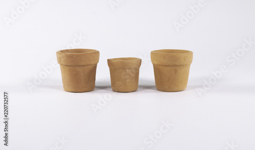 Set Of 3 Round Terracotta Pots Empty Isolated On White This Set Of 3 Round Terracotta Pots Empty Isolated On White