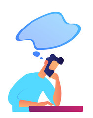 Poster - Businessman thinking and blue think bubble vector illustration