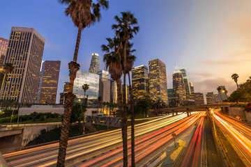 Canvas Print - Los Angeles downtown buildings evening