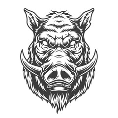 Wall Mural - boar head in black and white color style