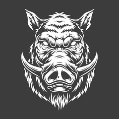 Wall Mural - boar head in black and white color style