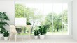 The interior minimal work space 3d rendering and nature view background