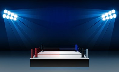 Boxing ring arena and floodlights vector design. Vector illumination