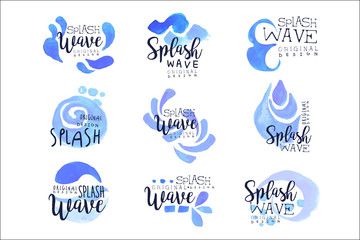 Sticker - Splash wave logo original design set, hand drawn vector Illustrations