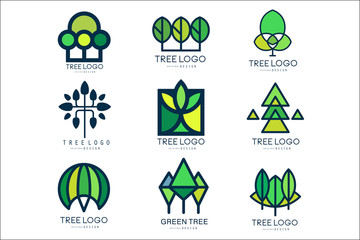 Wall Mural - Tree logo original design set of vector Illustrations in green colors