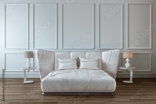 Modern Bedroom Design Interior White Satin Bed White Wall
