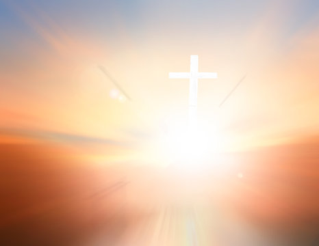 Good friday concept: Blurred crown of thorns and the cross on spiritual light background