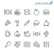 Food line icons. Editable stroke. Pixel perfect.