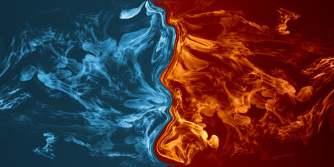 Abstract Fire and Ice element against (vs) each other background.