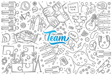 Wall Mural - Hand drawn team set doodle vector background