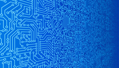 Poster - Blue circuit board pattern texture. High-tech background in digital computer technology concept. 3d abstract illustration.