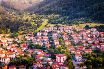 Beautiful view over Devin, a spa town in Smolyan Province in the far south of Bulgaria