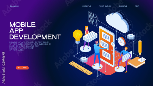 Mobile App Development Isometric Concept Banner Buy This Stock