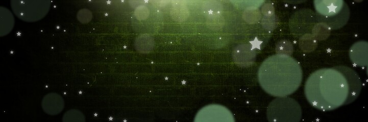 Poster - Bokeh stars over Vignette and light on green brick wall