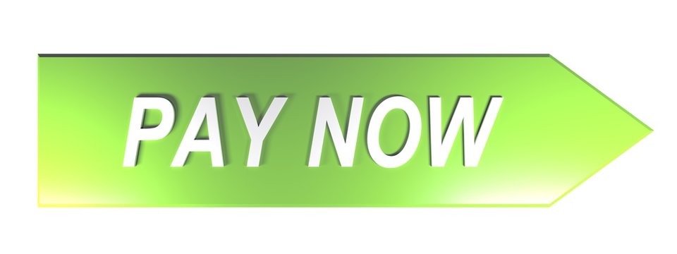 PAY NOW on green arrow - 3D rendering