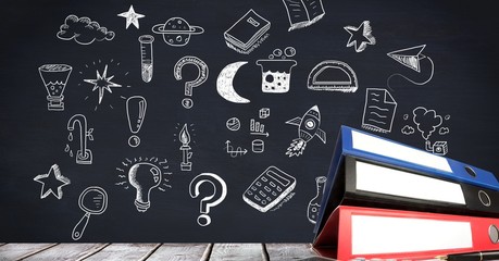 Poster - Education drawing on blackboard for school with folders