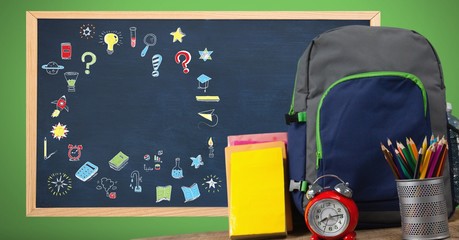 Poster - Education drawing on blackboard for school with school bag