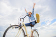 © be free - Cycling gives you feeling of freedom and independence. Girl rides bicycle sky background. Freedom and delight. Woman feels free while enjoy cycling. Most satisfying form of self transportation