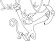 Cartoon happy monkey hanging and holding banana