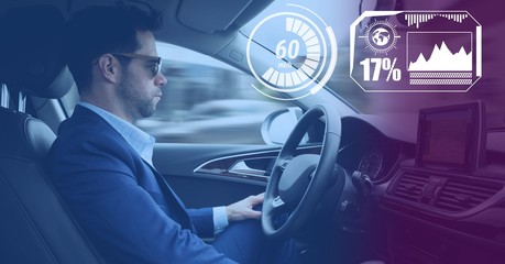 Poster - Man driving in car with heads up display interface