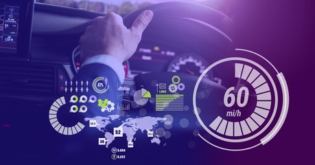 Poster - Man driving in car with heads up display interface
