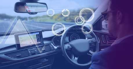 Poster - Man driving in car with heads up display interface