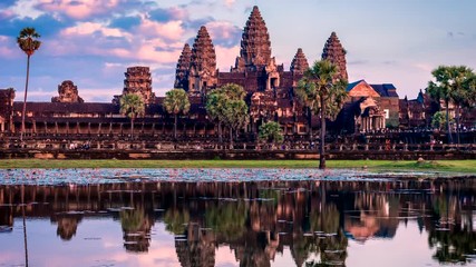 Fototapete - Timelapse of Cambodia landmark Angkor Wat