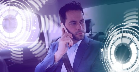 Poster - Man in driverless autonomous car with heads up display interface