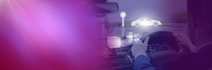Poster - Man driving in car with heads up display interface and