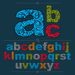 Poster - Floral font, hand-drawn vector lowercase alphabet letters decorated with botanical pattern. Colorful ornamental typescript, vintage design lettering.