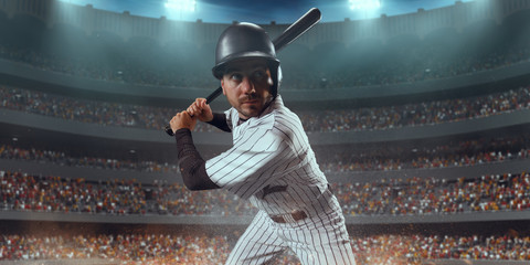 Wall Mural - Baseball player bat the ball on professional baseball stadium