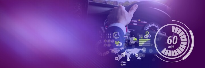 Poster - Man driving in car with heads up display interface and