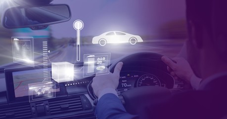 Poster - Man driving in car with heads up display interface