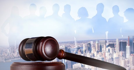 Poster - Gavel and people silhouettes over city