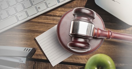 Poster - Gavel and keyboard on desk