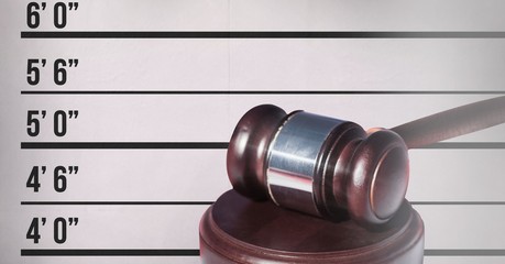 Poster - Gavel and criminal mugshot height background