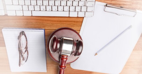 Poster - Gavel and keyboard on desk
