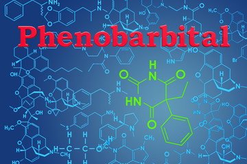 Phenobarbital. Chemical formula, molecular structure. 3D rendering