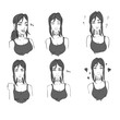 Girl face in different moods Vector. Storyboard character artline illustrations