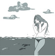 Nude Girl in the water sketch Vector. Storyboard artline illustrations