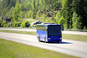 Wall Mural - blue bus motorway landscape