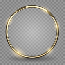 Gold Ring. Golden Metal Circle, Shiny Metallica Rounded Frame Isolated On Transparent Background