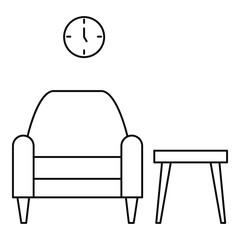 Poster - Armchair and table icon. Outline illustration of armchair and table vector icon for web design isolated on white background