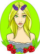Blonde girl icon Vector. Summer goddess with flowers on green backgrounds