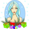 Girl winter goddess Vector. Beauty woman blue backgrounds