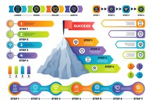 Step Infographics. Pyramid Graph With Process Options, Infocharts And Timeline. Marketing Business Infographic Vector Elements. Vector Mountain Infograph Successful Business, Graphic