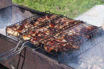 Shish kebab cooked on the grill